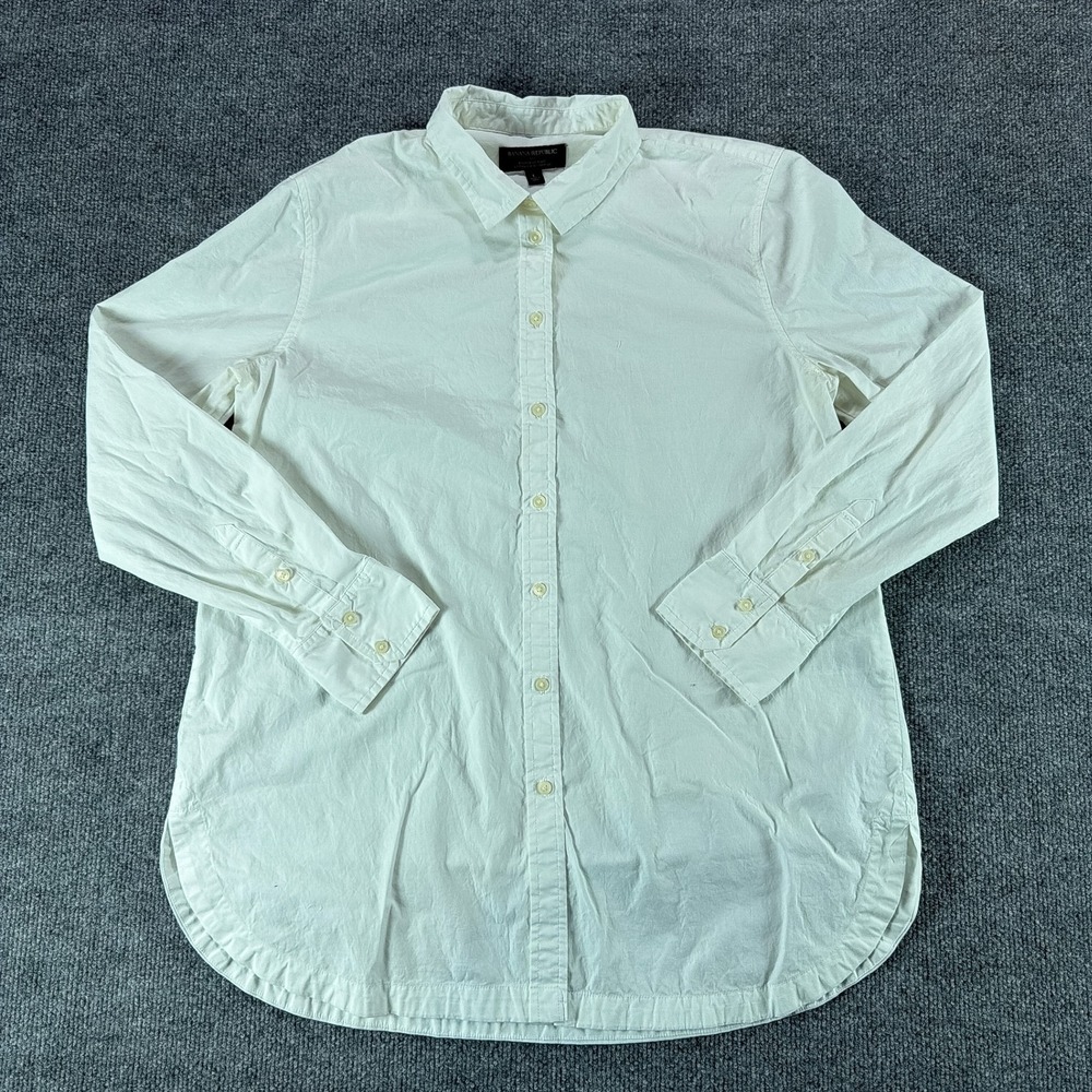 Banana Republic Boyfriend Tunic Shirt Womens Lg Cream Cotton Stretch Euro Summer
